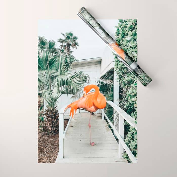 Flamingo Beach House, Wildlife Architecture Jungle Photography, Eclectic Birds Digital Art Wrapping Paper