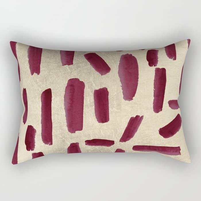 Modern Burgundy Gold Watercolor Brushstrokes Rectangular Pillow