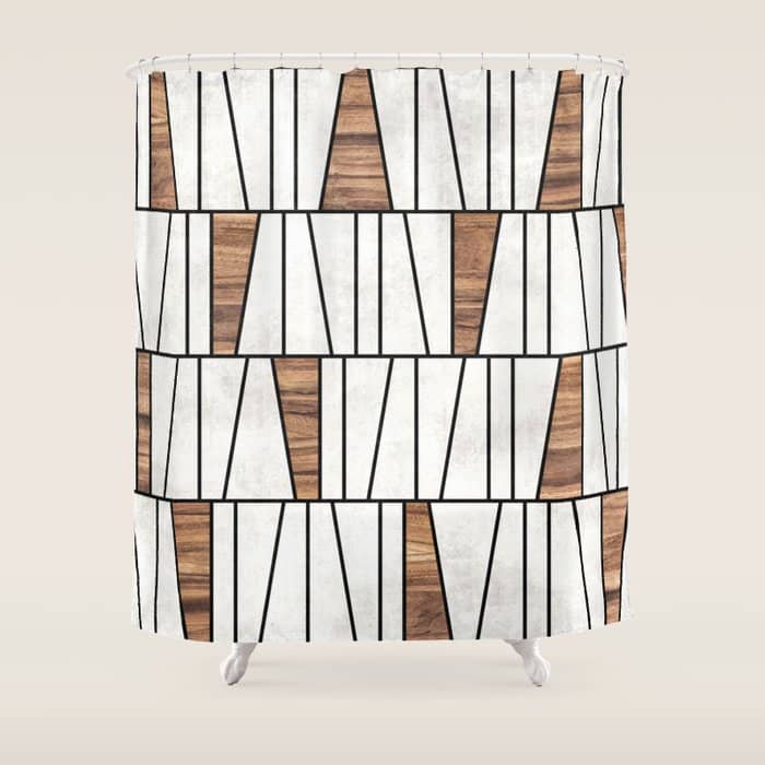 Mid-Century Modern Pattern No.4 - Concrete And Wood Shower Curtain