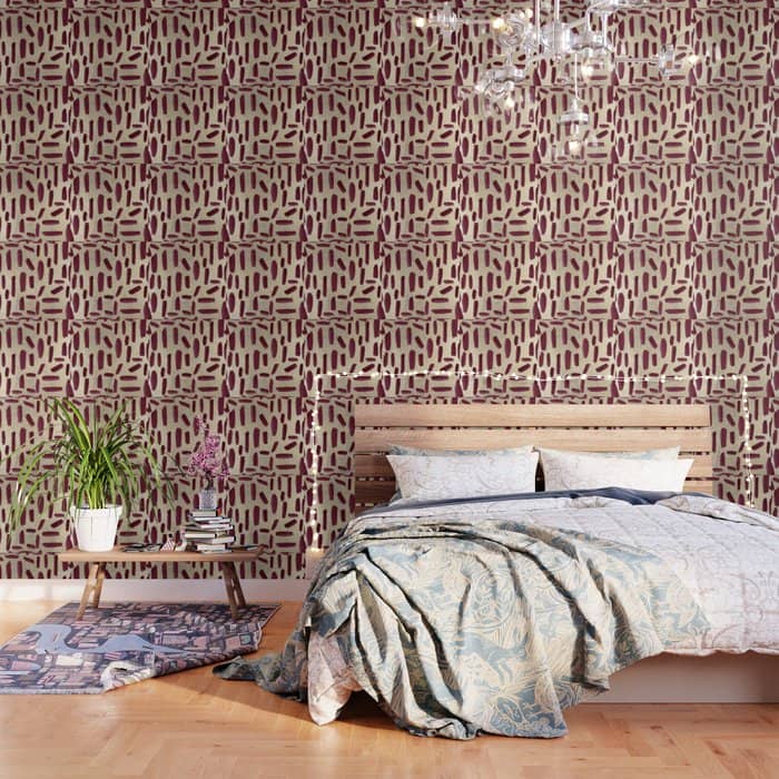 Modern Burgundy Gold Watercolor Brushstrokes Wallpaper
