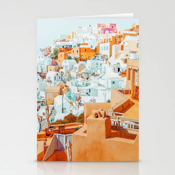 Santorini Vacay | Greece Summer Travel Architecture Buildings | Pastel Beachy Cityscape Photography Stationery Card