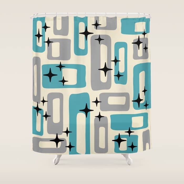 Mid Century Modern Decoration Kitsch 223 Blue And Gray Shower Curtain
