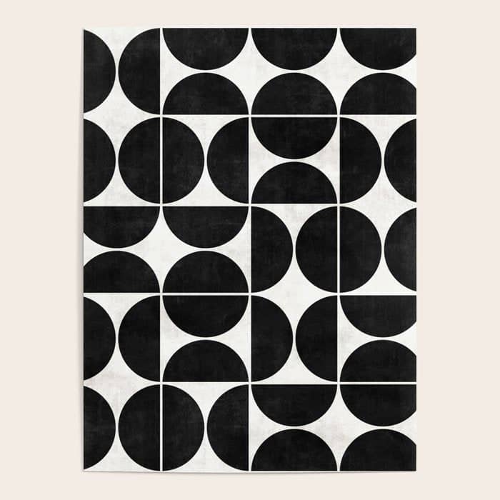 Mid-Century Modern Pattern No.3 - Black And White Poster