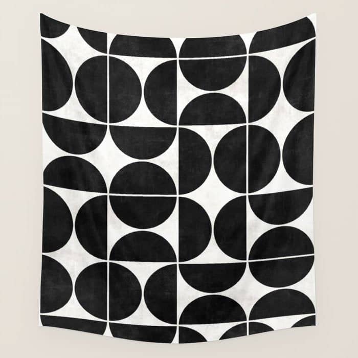 Mid-Century Modern Pattern No.3 - Black And White Wall Tapestry