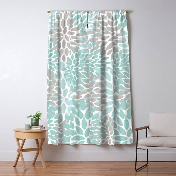 Floral Pattern, Teal, Aqua, Turquoise,Gray Window Curtain