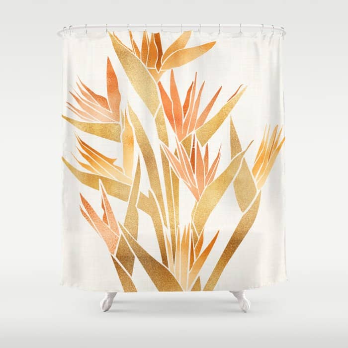 Metallic Gold Bird Of Paradise Shower Curtain