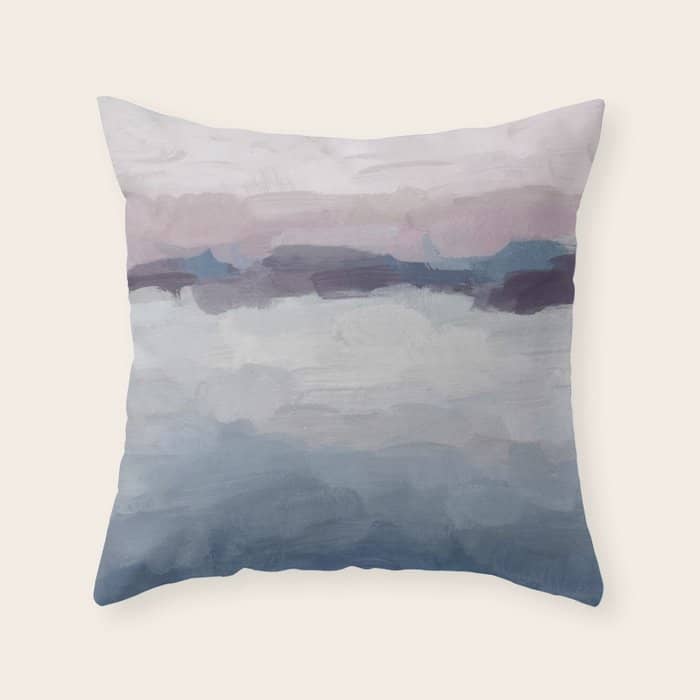 Oceans Away - Plum Purple Lavender Blue Abstract Painting Waves Cloud Horizon Modern Art Throw Pillow