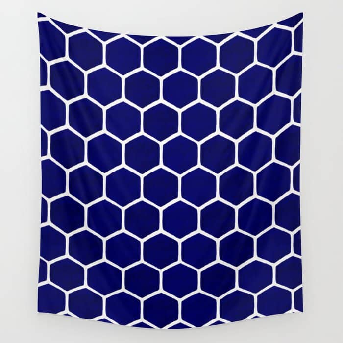 Hexagon Honeycomb Pattern - Navy Palette Wall Tapestry