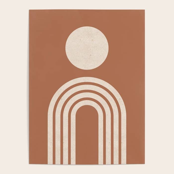 Mid Century Modern Sun And Rainbow On Terracotta Poster