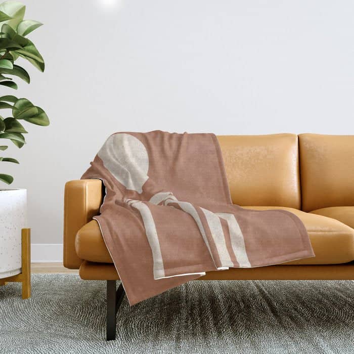 Mid Century Modern Sun And Rainbow On Terracotta Throw Blanket