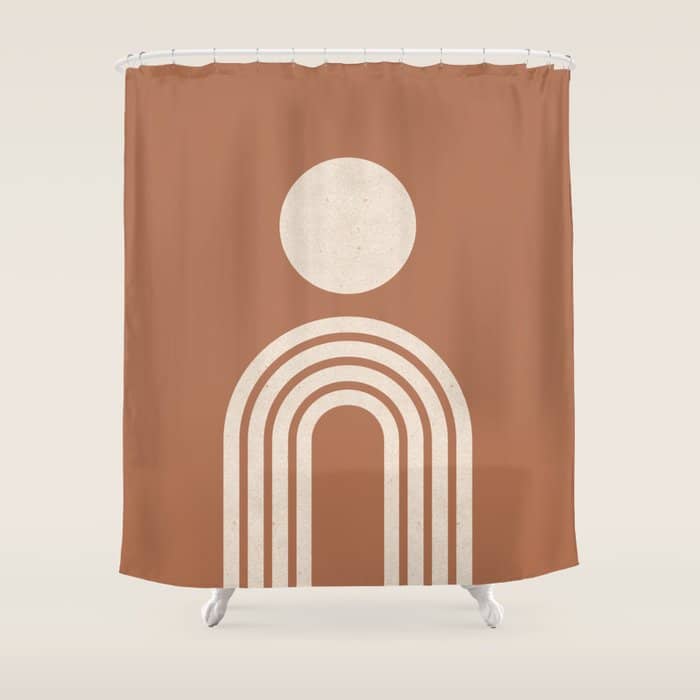 Mid Century Modern Sun And Rainbow On Terracotta Shower Curtain