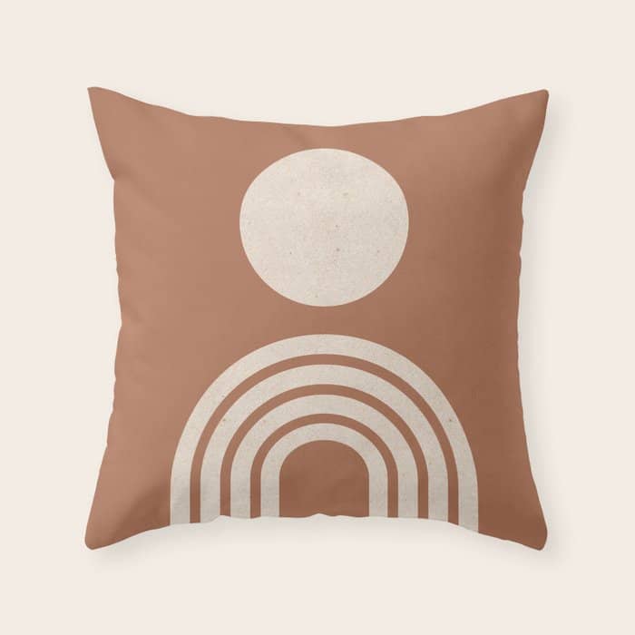 Mid Century Modern Sun And Rainbow On Terracotta Throw Pillow