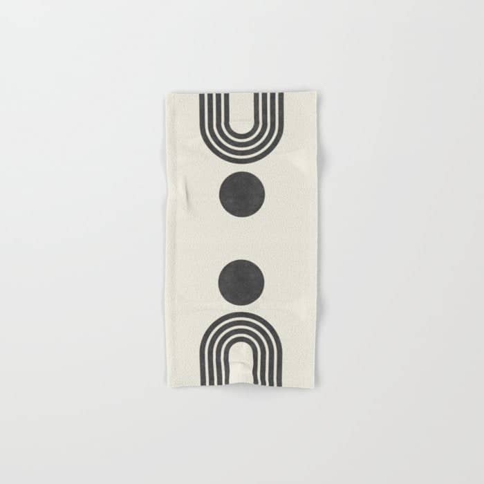 Mid Century Modern Black And White Sun And Rainbow Bath Towel