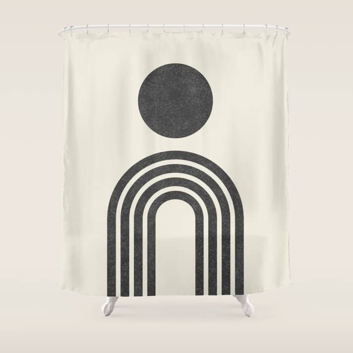 Mid Century Modern Black And White Sun And Rainbow Shower Curtain