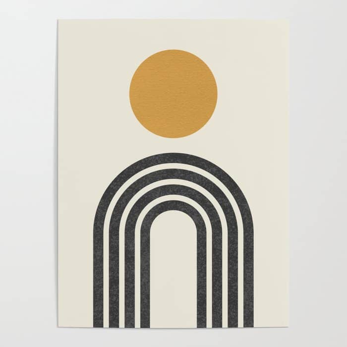 Mid Century Modern Gold Sun And Black Rainbow Poster