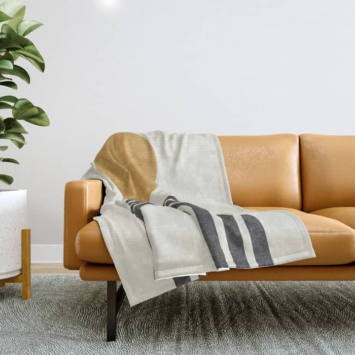 Mid Century Modern Gold Sun And Black Rainbow Throw Blanket