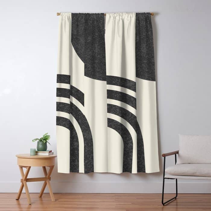 Mid Century Modern - Sun And Rainbow Black And White Window Curtain