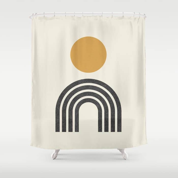 Mid Century Modern Gold Sun And Black Rainbow Shower Curtain