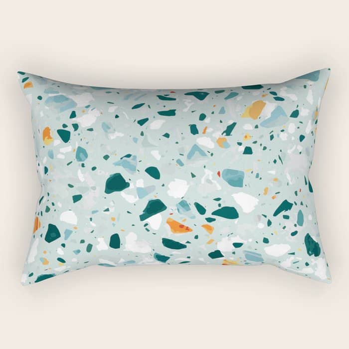Mint Terrazzo, Eclectic Marble Texture Pattern, Colorful Neutral Pastel Illustration, Floor Tiles Rectangular Pillow