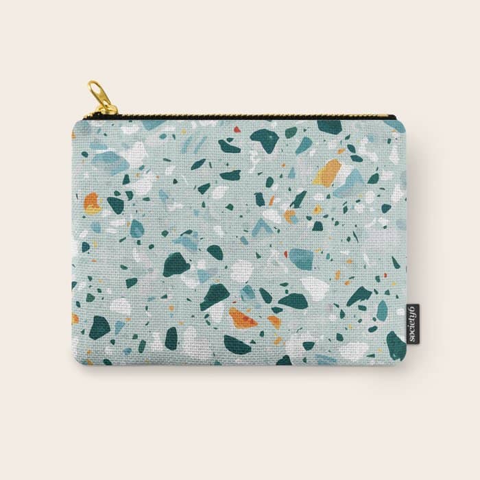Mint Terrazzo, Eclectic Marble Texture Pattern, Colorful Neutral Pastel Illustration, Floor Tiles Carry All Pouch
