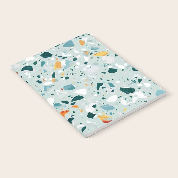 Mint Terrazzo, Eclectic Marble Texture Pattern, Colorful Neutral Pastel Illustration, Floor Tiles Notebook