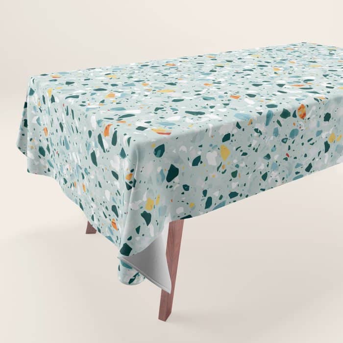 Mint Terrazzo, Eclectic Marble Texture Pattern, Colorful Neutral Pastel Illustration, Floor Tiles Tablecloth