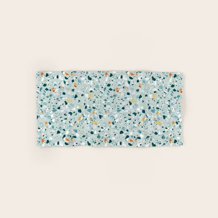 Mint Terrazzo, Eclectic Marble Texture Pattern, Colorful Neutral Pastel Illustration, Floor Tiles Bath Towel