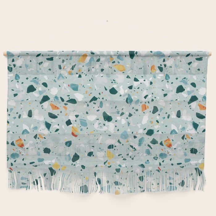 Mint Terrazzo, Eclectic Marble Texture Pattern, Colorful Neutral Pastel Illustration, Floor Tiles Wall Hanging