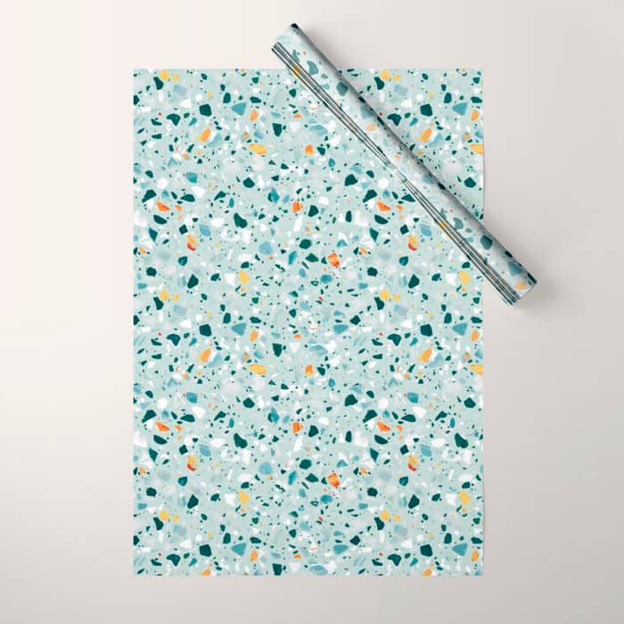 Mint Terrazzo, Eclectic Marble Texture Pattern, Colorful Neutral Pastel Illustration, Floor Tiles Wrapping Paper