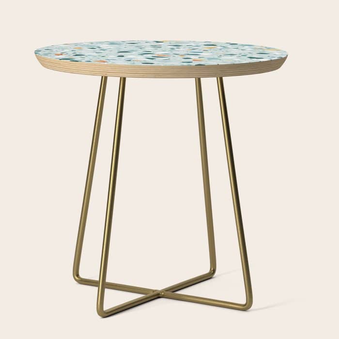 Mint Terrazzo, Eclectic Marble Texture Pattern, Colorful Neutral Pastel Illustration, Floor Tiles Side Table