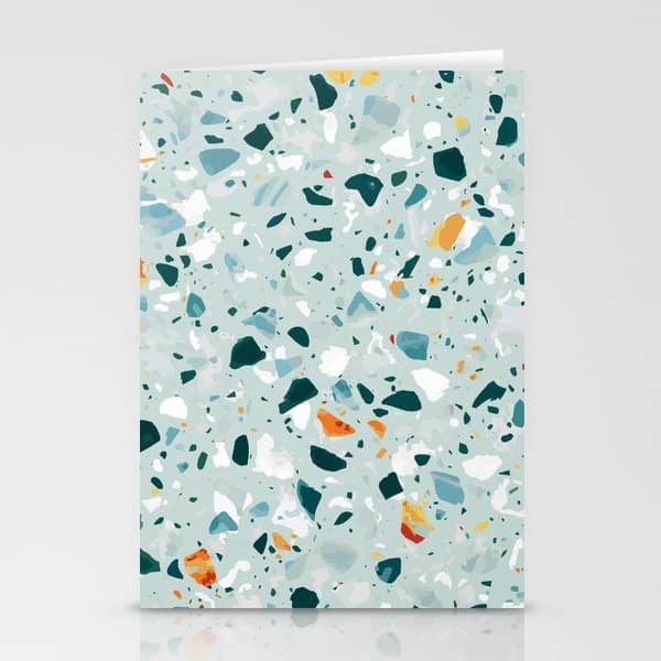 Mint Terrazzo, Eclectic Marble Texture Pattern, Colorful Neutral Pastel Illustration, Floor Tiles Stationery Card