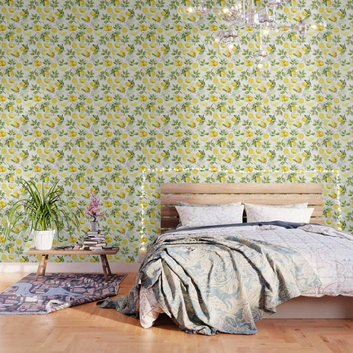 Mediterranean Summer Lemon Branches On White Wallpaper