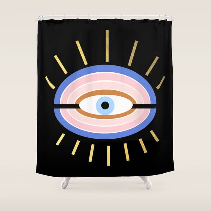 Retro Evil Eye - Black & Gold Shower Curtain