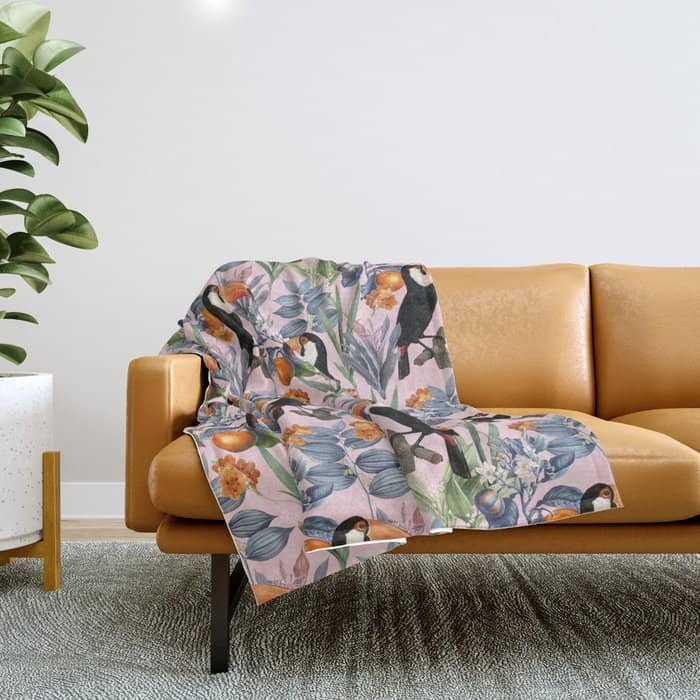 Tucan Garden #Pattern #Illustration Throw Blanket