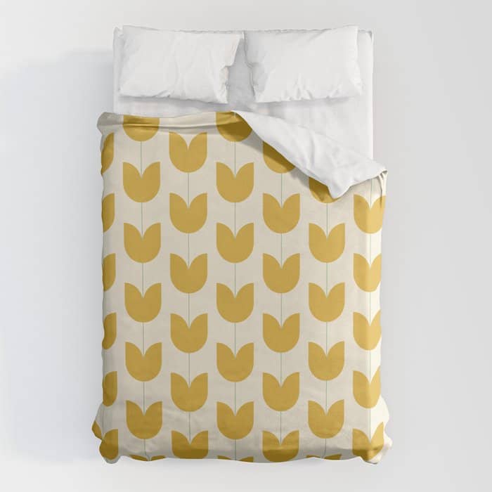 Spring Tulips Ii Yellow Mid Century Flowers Duvet Cover