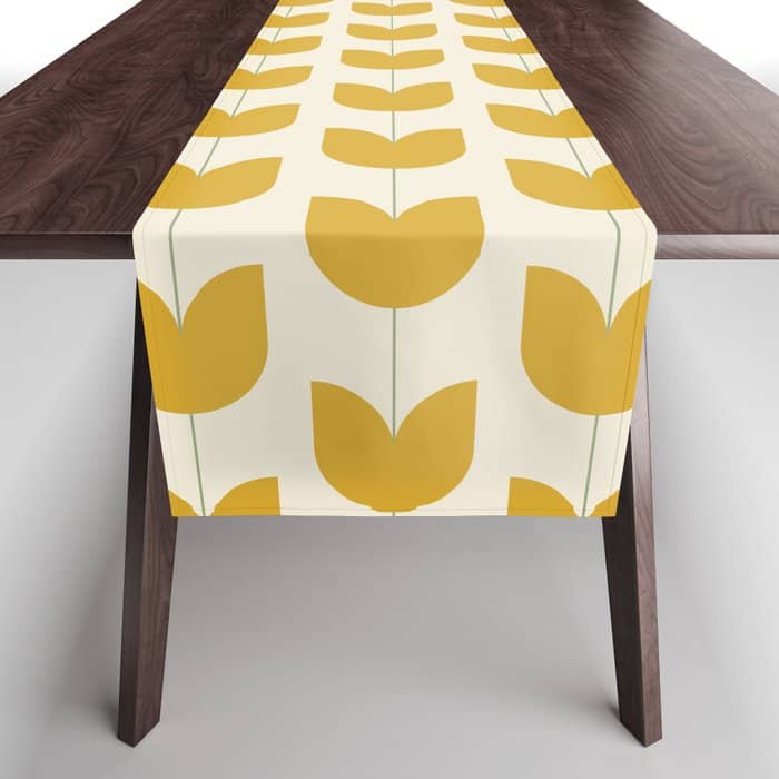 Spring Tulips Ii Yellow Mid Century Flowers Table Runner