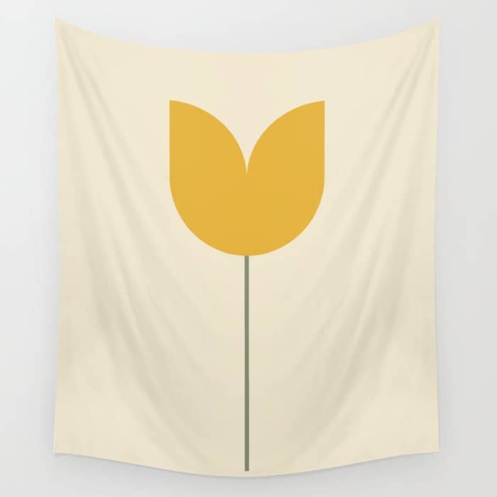 Vintage Tulip Minimalism - Yellow Wall Tapestry