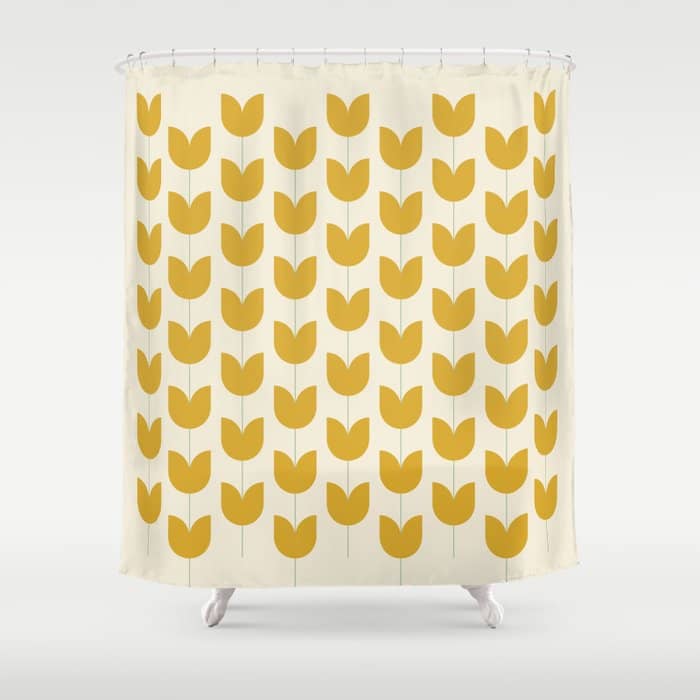 Spring Tulips Ii Yellow Mid Century Flowers Shower Curtain