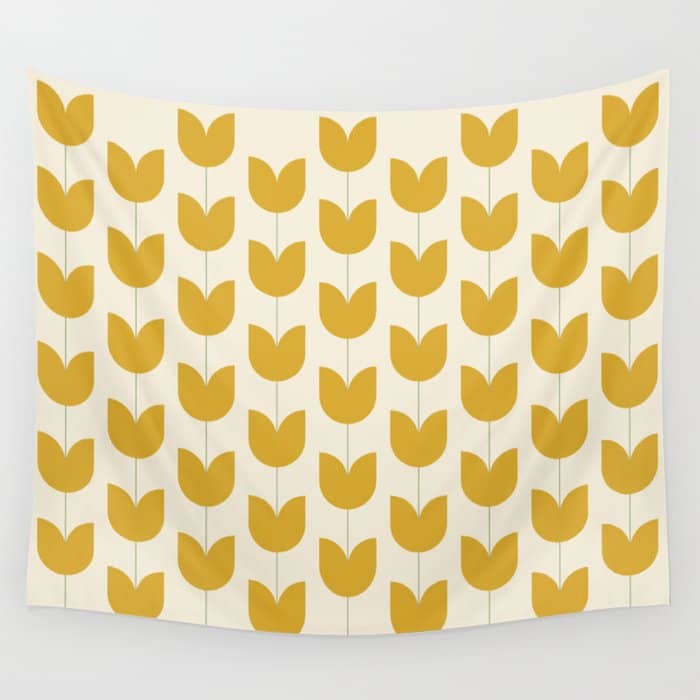 Spring Tulips Ii Yellow Mid Century Flowers Wall Tapestry