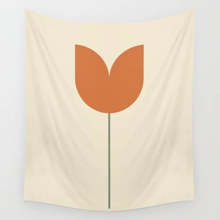 Vintage Tulip Minimalism - Red Wall Tapestry
