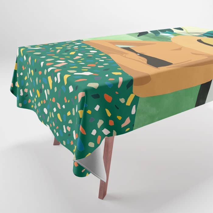 Chill, Modern Bohemian Black Woman Travel Illustration | Terrazzo Tropical Swimming Pool Fashion Tablecloth