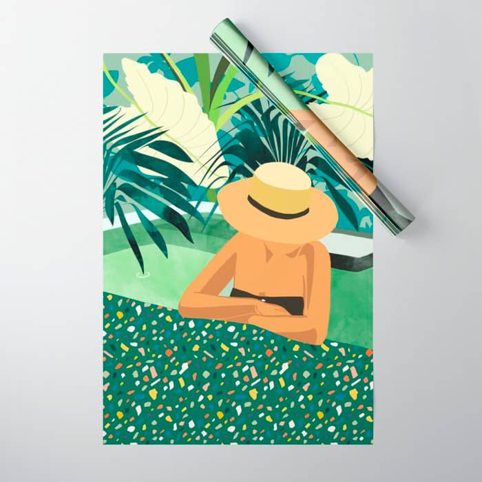 Chill, Modern Bohemian Black Woman Travel Illustration | Terrazzo Tropical Swimming Pool Fashion Wrapping Paper
