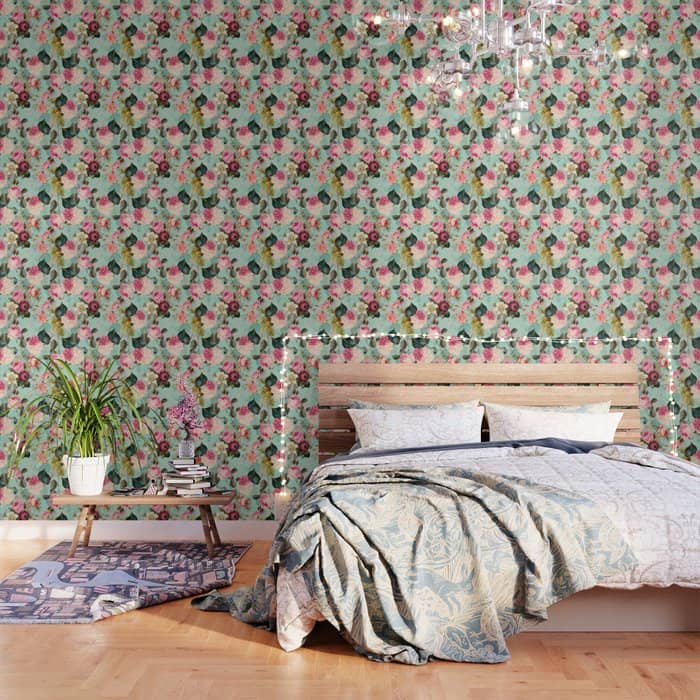 Vintage & Shabby Chic - Summer Teal Roses Flower Garden Wallpaper