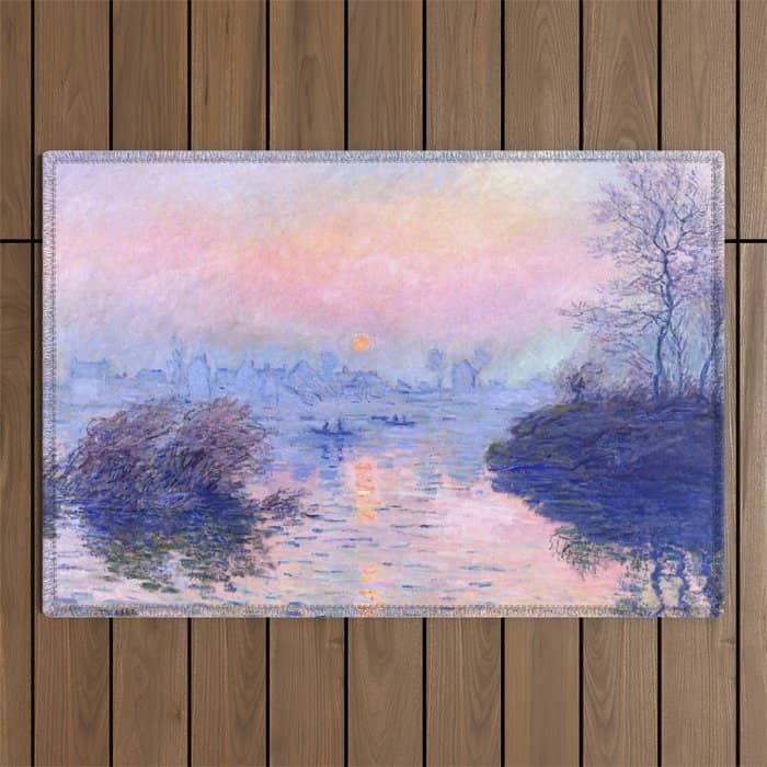 Claude Monet "Sunset On The Seine At Lavacourt. Winter Effect" Outdoor Rug
