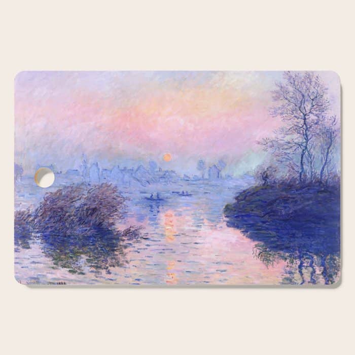 Claude Monet "Sunset On The Seine At Lavacourt. Winter Effect" Cutting Board