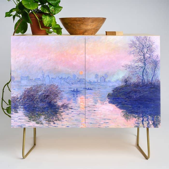 Claude Monet "Sunset On The Seine At Lavacourt. Winter Effect" Credenza