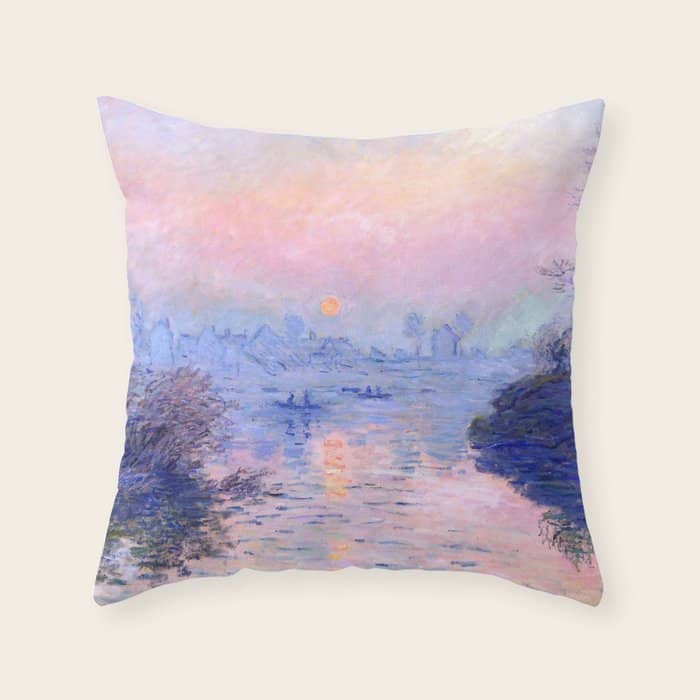 Claude Monet "Sunset On The Seine At Lavacourt. Winter Effect" Throw Pillow