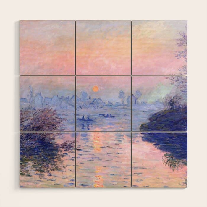 Claude Monet "Sunset On The Seine At Lavacourt. Winter Effect" Wood Wall Art