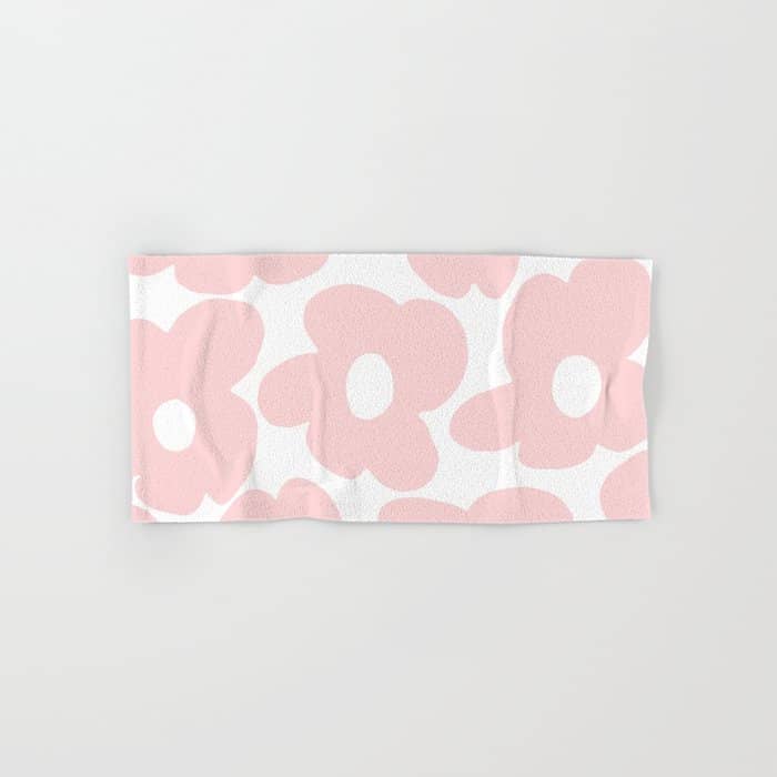 Large Baby Pink Retro Flowers On White Background #Decor #Homestorie #Buyart Bath Towel