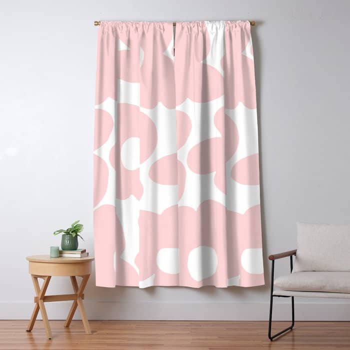 Large Baby Pink Retro Flowers On White Background #Decor #Homestorie #Buyart Window Curtain